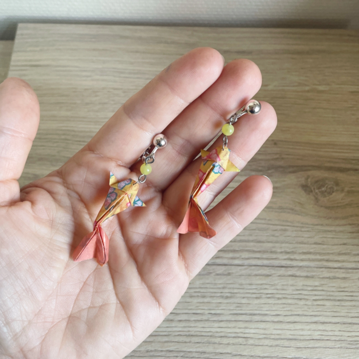 boucles d'oreilles non percées origami carpes