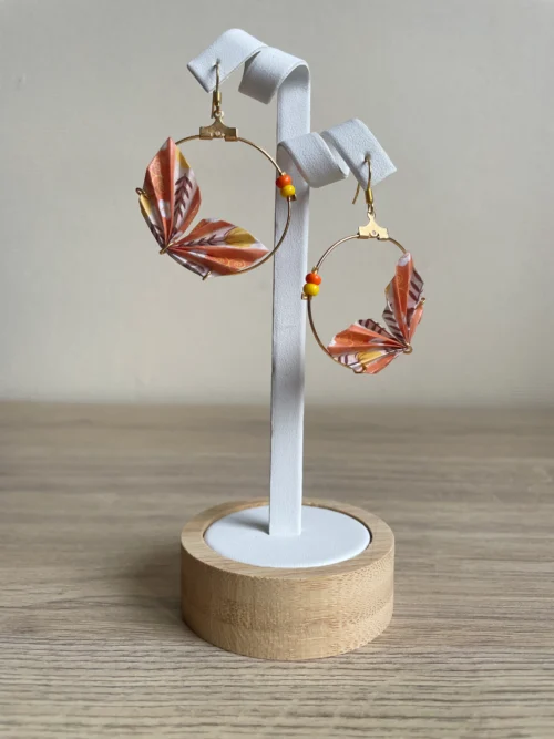 Boucles d'Oreilles Origami Eventail Orange