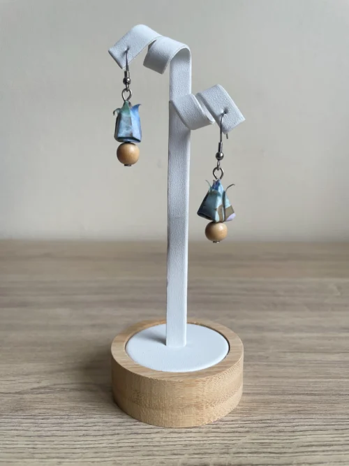 Boucles d'Oreilles Origami Boutons Fleurs De Lotus Bois