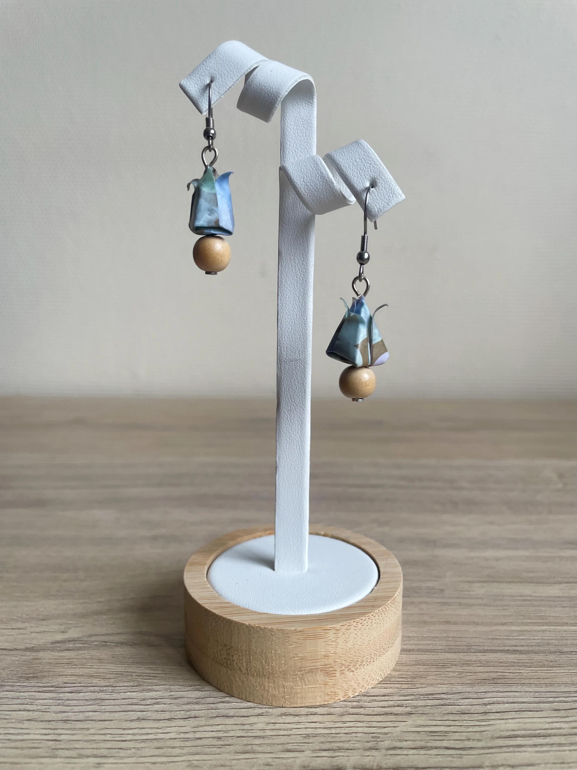 Boucles d'Oreilles Origami Boutons Fleurs De Lotus Bois