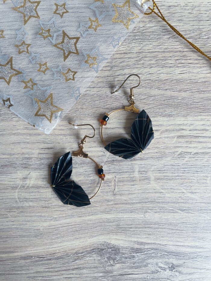 Boucles d'Oreilles Origami Eventail Noir – Image 3