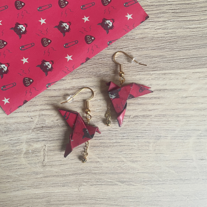 Boucles d'Oreilles Origami Colombe et Perle Ronde