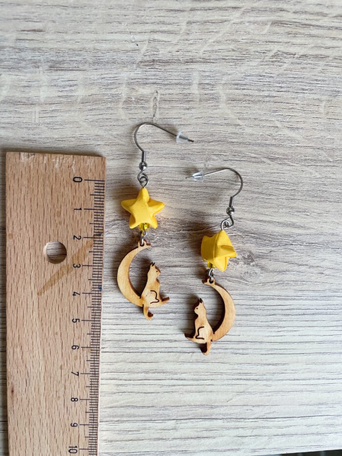 Boucles d'Oreilles Origami Etoile Et Chat Lune – Image 3