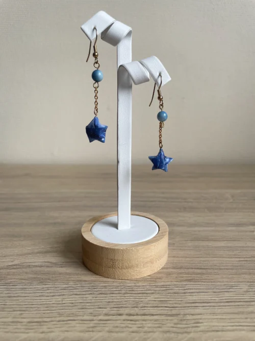 Boucles d'Oreilles Origami Etoile Bleue