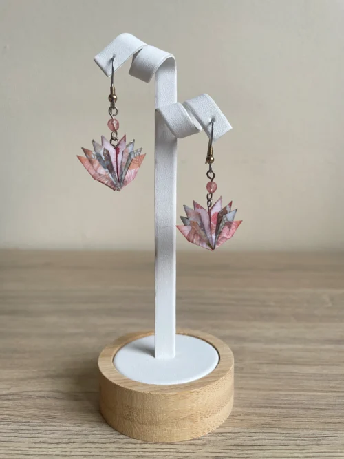 Boucles d'Oreilles Origami Fleurs De Lotus Rose