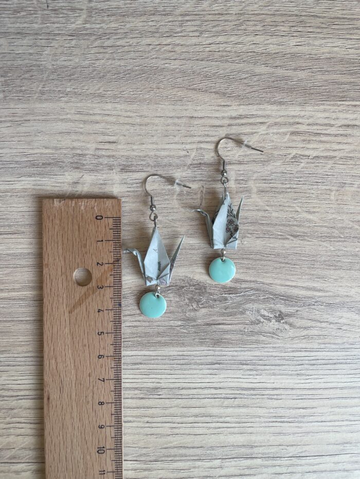 Boucles d'Oreilles Origami Grues Vertes – Image 3