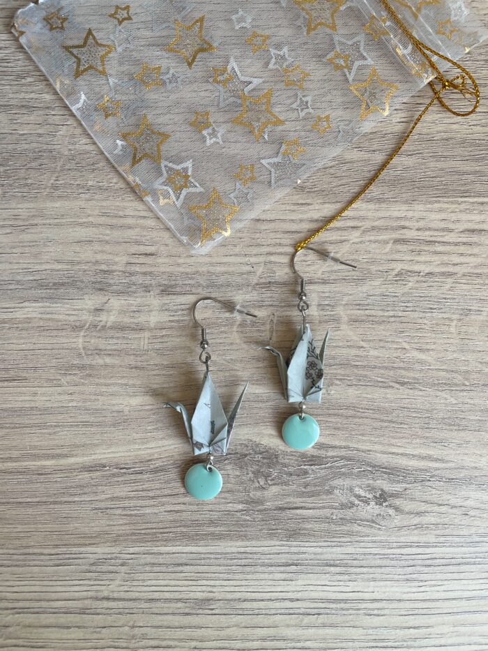 Boucles d'Oreilles Origami Grues Vertes – Image 4
