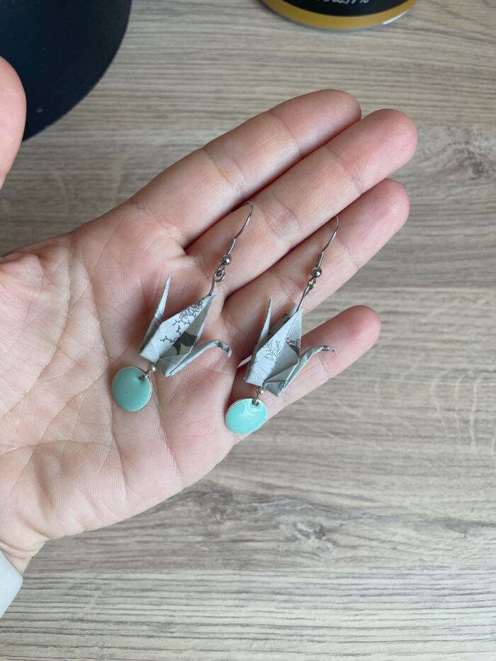 Boucles d'Oreilles Origami Grues Vertes – Image 2