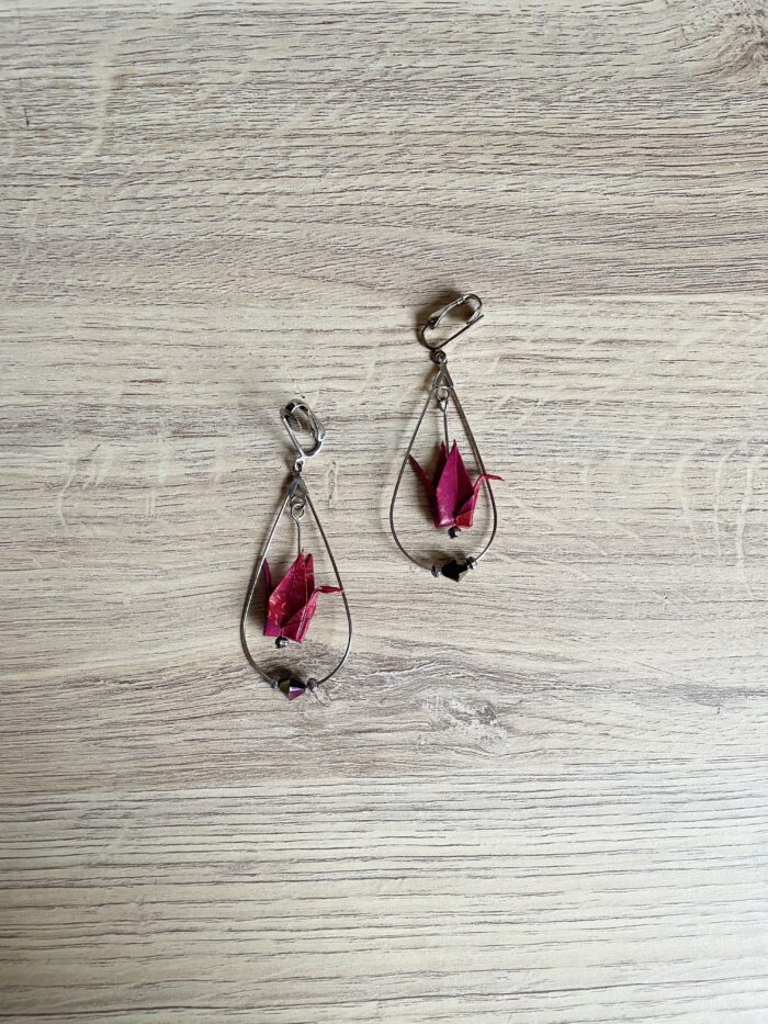 Boucles d'Oreilles Origami Grue Gouttes – Image 4