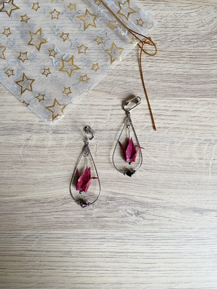 Boucles d'Oreilles Origami Grue Gouttes – Image 3