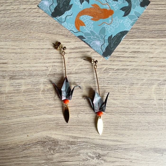Boucles d'Oreilles Origami Grue Pendante