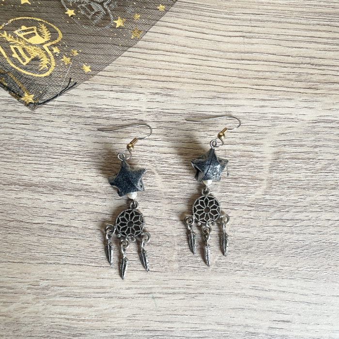 Boucles d'Oreilles Origami Etoile Et Capteur De Rêves