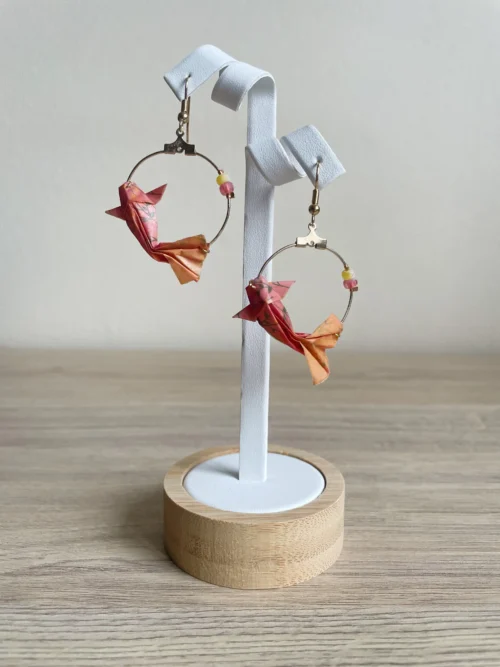 Boucles d'Oreilles Origami Créoles Carpe Koï Orange
